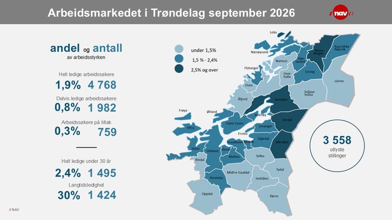 Sånn ser arbeidsmarkedet i Trøndelag ut i september 2026.