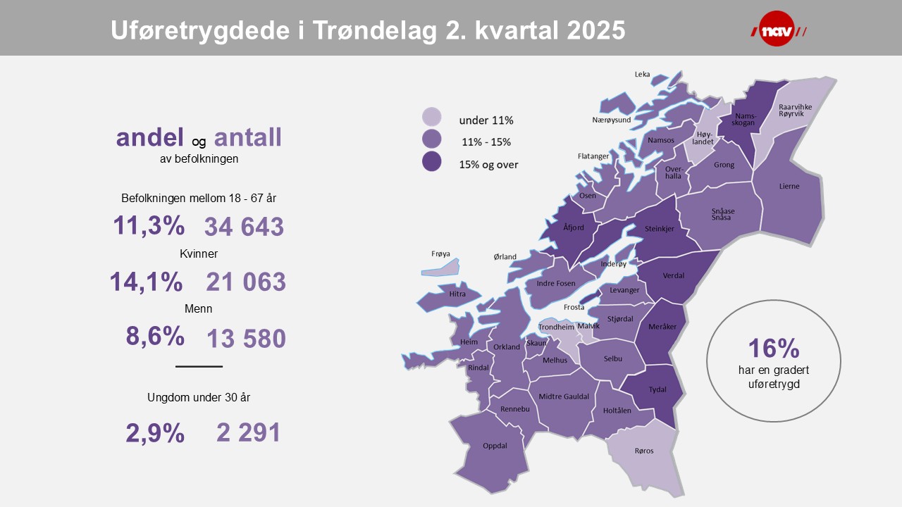 Andelen uføre i trønderske kommuner.