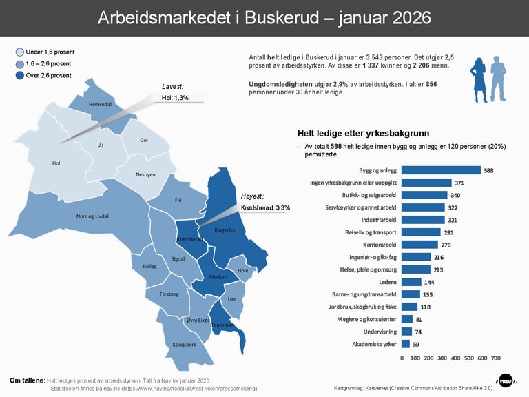 Arbeidsmarkedet i Buskerud januar 2026