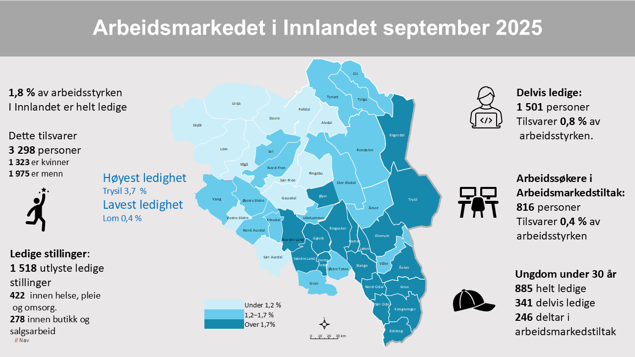 Infografikk arbeidsmarkedet i Innlandet.